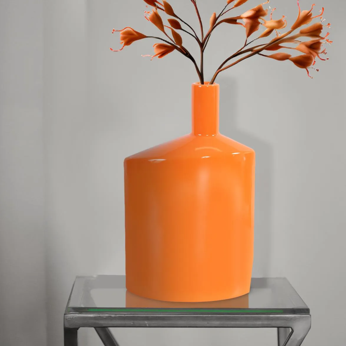 Orange Valencia Askewed Short Bottle Vase