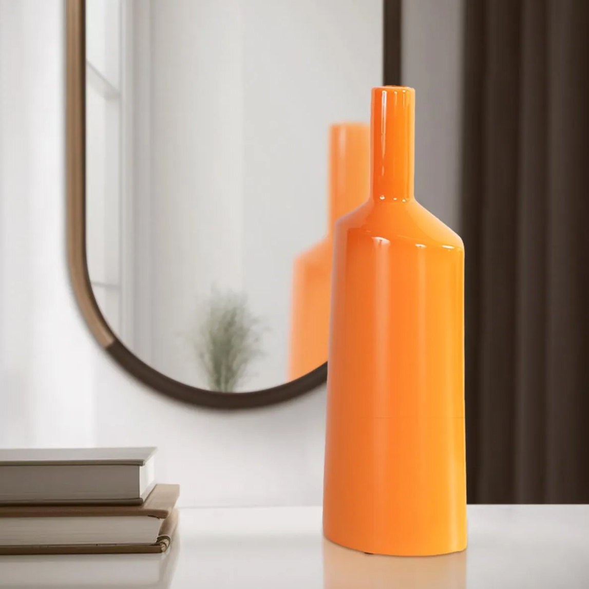 Orange Valencia Askewed Tall Bottle Vase